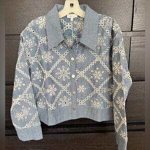 Camellia Denim and Cream Embroidered Jacket S and fits M